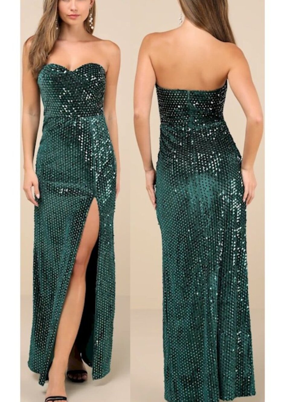 Lulus Memorable Sparkle Emerald Green Velvet Sequin Maxi Dress Size XS New
